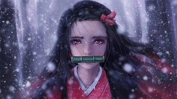 Beautiful, red eyes, Nezuko Kamado, anime HD wallpaper