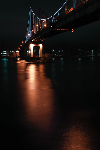 Night, Lights, Reflection, Dark, Bridge HD phone wallpaper