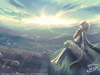 morning awakening, anime, monster sheep, sheep, girl, cloud HD wallpaper