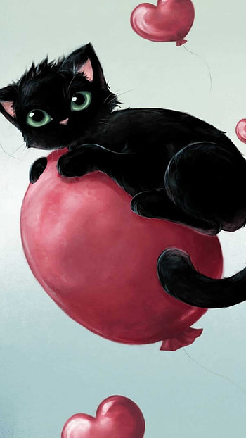 A Cute, Black Cat, Painting HD phone wallpaper