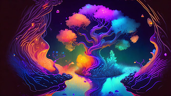 Neon Tree, AI Art, tree, cave HD wallpaper