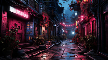 Neon-Lit Alleyway Street, neon sign, artistic, street HD wallpaper