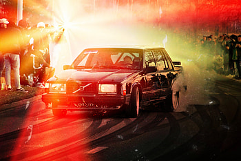 Volvo 740 burnout, automotive lighting, automotive parking light, rubber, volvo740, drift HD wallpaper