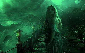 Darkness, fantasy, green, woman HD wallpaper