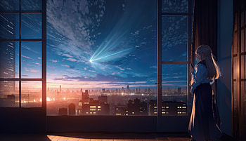 Watching The City, anime-girl, anime, artist, artwork, digital-art HD wallpaper