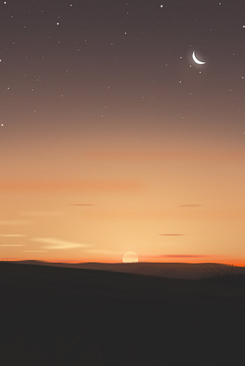 Nature, Sunset, Sky, Sun, Moon, Horizon, Hills HD phone wallpaper