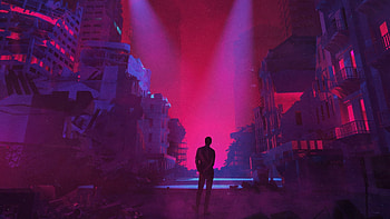 Man, cityscape, post apocalyptic, dark HD wallpaper