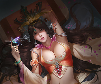 Fantasy girl, cai qiang, girl, fantasy, red HD wallpaper