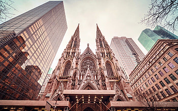 st patricks cathedral in new york city, glass, skyscrapers, city, cathedral HD wallpaper