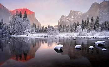 Winter, river, snowy, landscape, lake, reflection, snow, clouds, nature, sky, mountains, water, winter time HD wallpaper