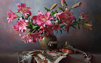Lily, Violin, Flowers, Pen, Vase HD wallpaper