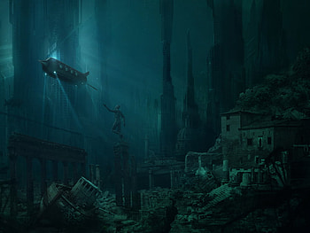 Atlantis, ship, church, house, submarine HD wallpaper