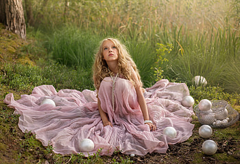 Beauty, pink, blonde, green, girl, dress, vara, woman, model, aleksei makarenko, summer HD wallpaper