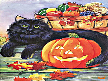 Purrr-Fect-Havest., Halloween, Cat, harvest, Pumpkin HD wallpaper