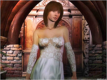 Woman in Arch, white dress, pretty, arch, brunette, short hair HD wallpaper