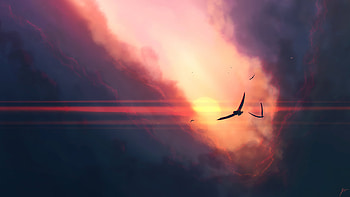 Birds Sunset Clouds , birds, clouds, sunset, sunrise, artist, artwork, digital-art, artstation HD wallpaper