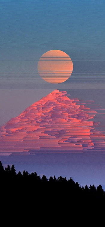 Glitchy mountains, Forest allure, Sun's glow, Digital landscapes HD phone wallpaper