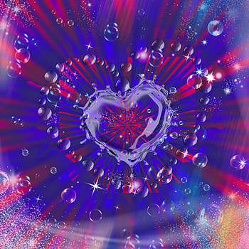 Kaleidoscope Heart, red, pretty, blue, background, mandala, bubbles, burst HD phone wallpaper