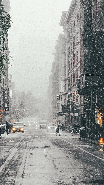 Snowfall, City view, , Serene snowfall HD phone wallpaper