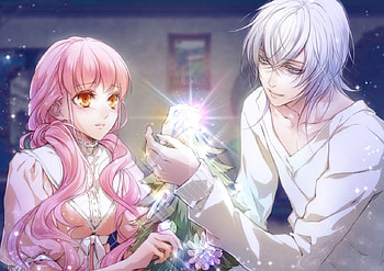Sparks, Salo-mon, Manga, Light, Lulu, Pink hair, White hair, Wand of Fortune, Boy, Long hair, White Short hair, Blue eyes, Orange eyes, Pink long hair, Anime, Blush, Female, Girl, Duo, Guy, Christmas tree, Short hair, Couple, Male HD wallpaper