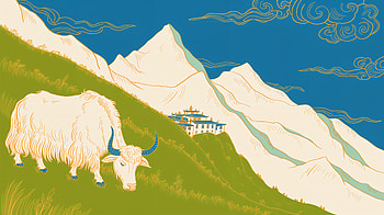 Himalayan Yak Meadow —, Mountain, Pasture, Monastery HD wallpaper