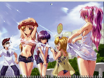 water fight, wet, swimsuit, anime, bikini, women, girl, female HD wallpaper
