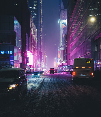 Night, city, street, skyscrapers HD phone wallpaper