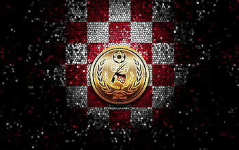 Al-Markhiya SC, glitter logo, QSL, purple white checkered background, soccer, qatari football club, Al-Markhiya SC logo, mosaic art, football, Al-Markhiya FC HD wallpaper