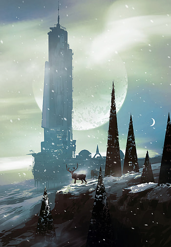 Trees, Art, Snow, Deers, Building, Sci-Fi HD phone wallpaper