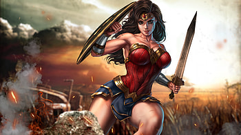 Wonder Woman, cartoon, anime, sword, abstract HD wallpaper