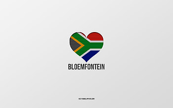I Love Bloemfontein, South African cities, Day of Bloemfontein, gray background, Bloemfontein, South Africa, South African flag heart, favorite cities, Love Bloemfontein HD wallpaper