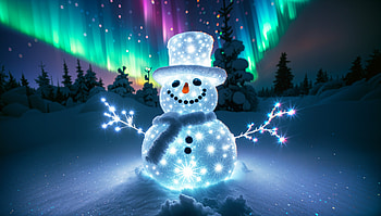 Enchanting Snowman: A Winter Wonderland, snowman, Northern Lights, winter, holiday, illuminated HD wallpaper