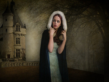 Outside the Castle, lady, castle, abstract, fantasy HD wallpaper