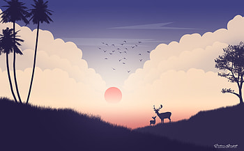 Reindeer Sunset View Minimalism, reindeer, minimalism, minimalist, artist, artwork, digital-art, sunset, behance HD wallpaper