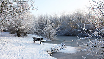 Snow, winter, river, nature HD wallpaper