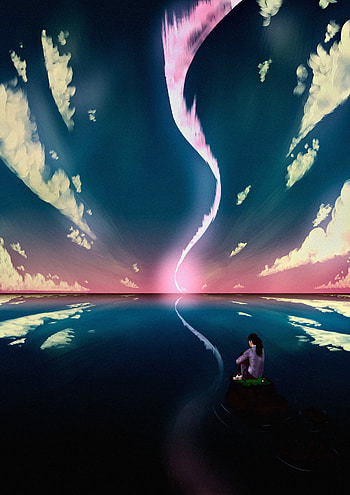 Art, Sea, Clouds, Shining, Girl HD phone wallpaper