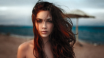 :), girl, beach, woman, vara, sea, umbrella, xenia kokoreva, summer, wind, face, water HD wallpaper