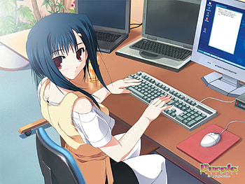 Hmm, What is it?, anime girl, computer, anime, keyboard HD wallpaper