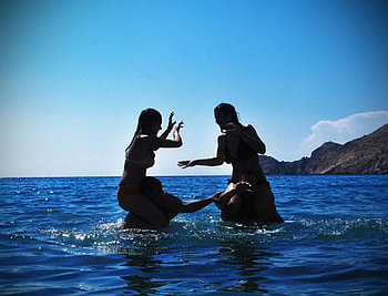Water Wrestle, blue, sky, people, water, nice HD wallpaper