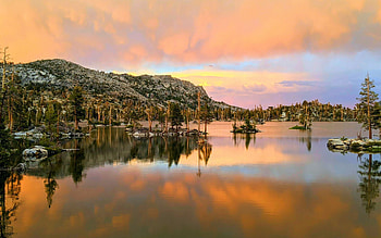Sunset after a storm at Middle Velma Lake, Desolation Wilderness CA, california, clouds, colors, sky, water, reflections, usa HD wallpaper