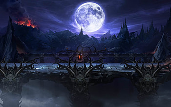 beware the moon, volcano, moon, gate, mountain HD wallpaper