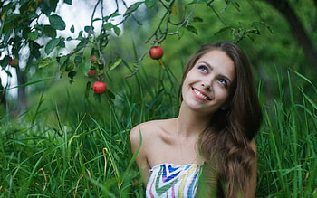 smiling face, garden, cute, cherry, smile HD wallpaper