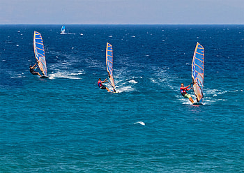 Windsurfing in Samos, Greek island paradise, Crystal-clear waters, Perfect windsurfing conditions HD wallpaper