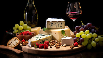 Delicious Meal With Wine and Cheese, wine, cheese, grapes, food, still life HD wallpaper