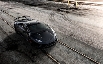 Lamborghini Huracan Performante, top view, black Huracan, Huracan tuning, black supercar, Italian sports cars, Lamborghini HD wallpaper