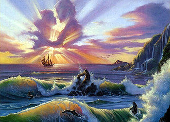 Sky fall in love, boat, nature, dolphin, ocean HD wallpaper