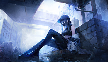 After The Fall Lost In The Concrete Maze, anime-girl, alone, girl, artist, artwork, art, digital-art, pixiv HD wallpaper