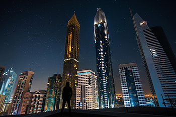 Night, Architecture, Dark, Silhouette, Dubai, Night City, Skyscrapers, Loneliness, Lonely, Alone HD wallpaper