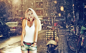 blonde, girl, model, rain HD wallpaper