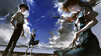 of Neon Genesis Evangelion: Rei, Asuka, and Shinji, Anime, Neon Genesis Evangelion, Rei Ayanami, Asuka Langley Sohryu, Shinji Ikari HD wallpaper
